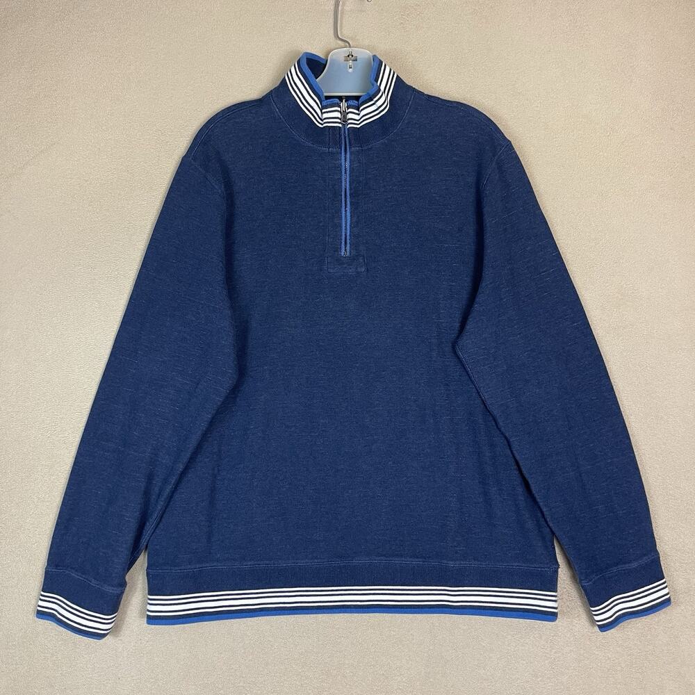 Robert Graham Sweater Mens XL Blue Striped 1/4 Zip Reversable Mock Neck Pullover